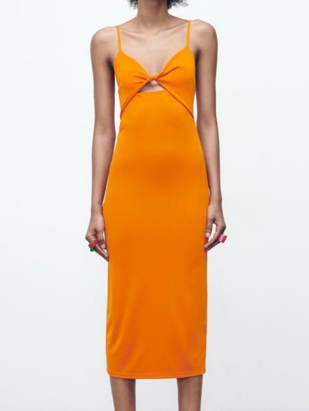 NWOT Zara Bright Orange Twist-Front Midi Dress (L)